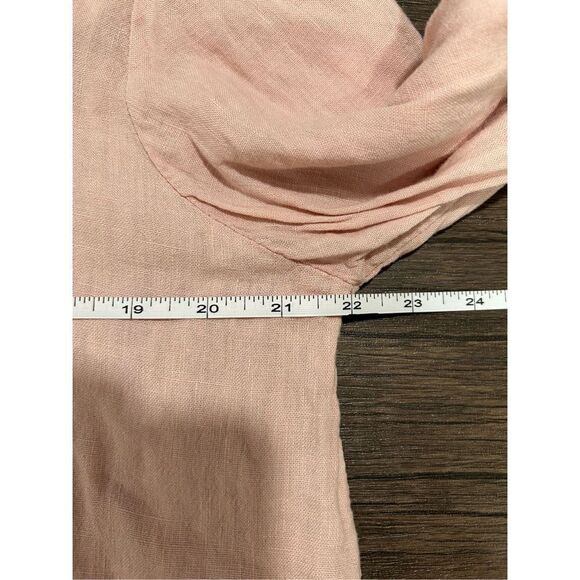 Saga Blush Pink 100% linen Italy Asymmetrical V-Neck Adjustable Cuff Blouse Size - Picture 16 of 16